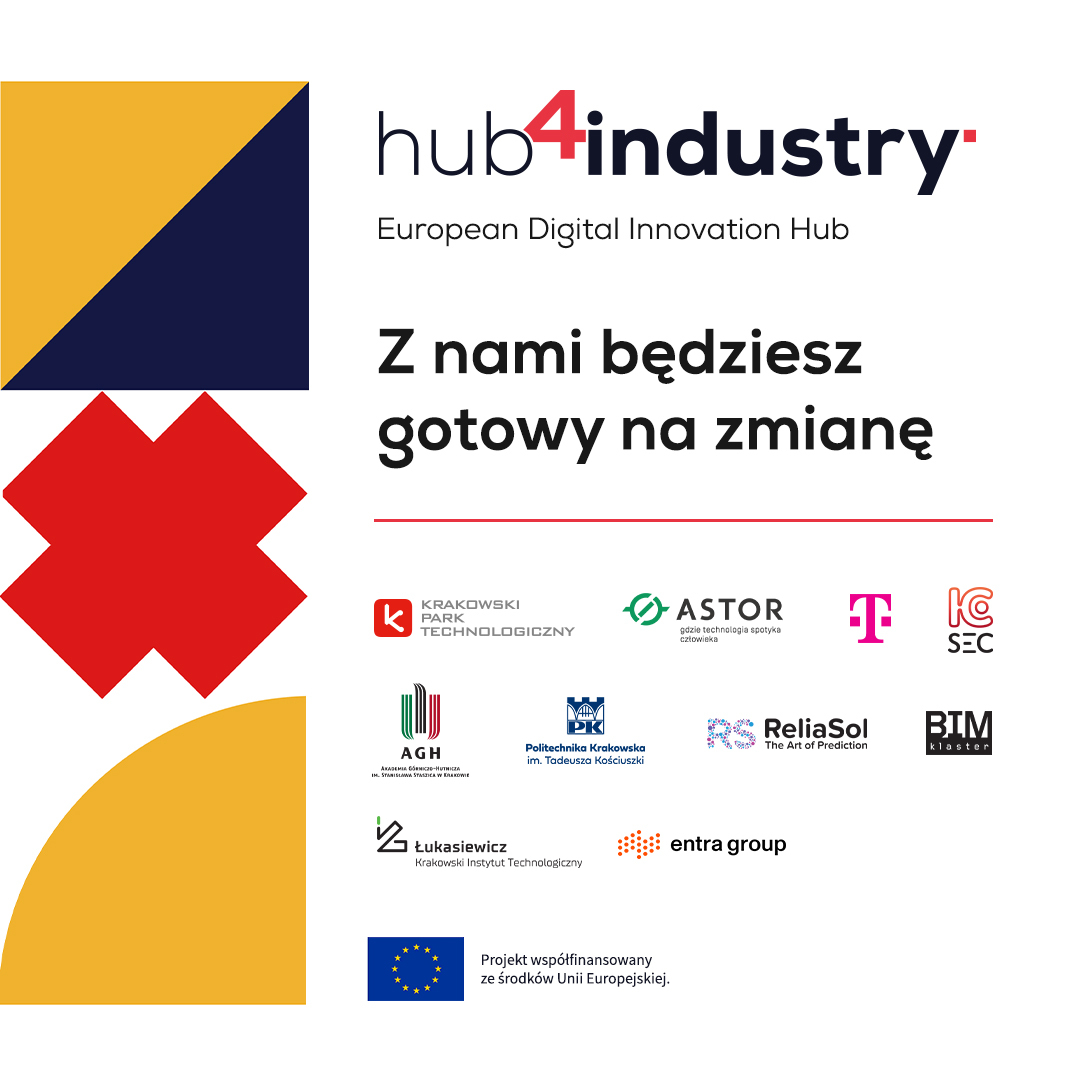 Grafika dotycząca European Digital Innovation Hub (EDIH), na której wymienione są firmy tworzące ten hub