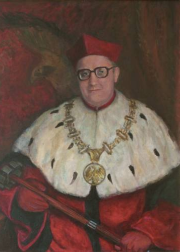 Portret rektora Bolesława Kordasa w todze i łańcuchu