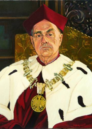 Portret rektora Marcina Chrzanowskiego w todze, birecie i łańcuchu