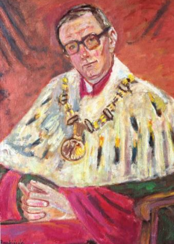 Portret rektora Romana Ciesielskiego w todze i łańcuchu