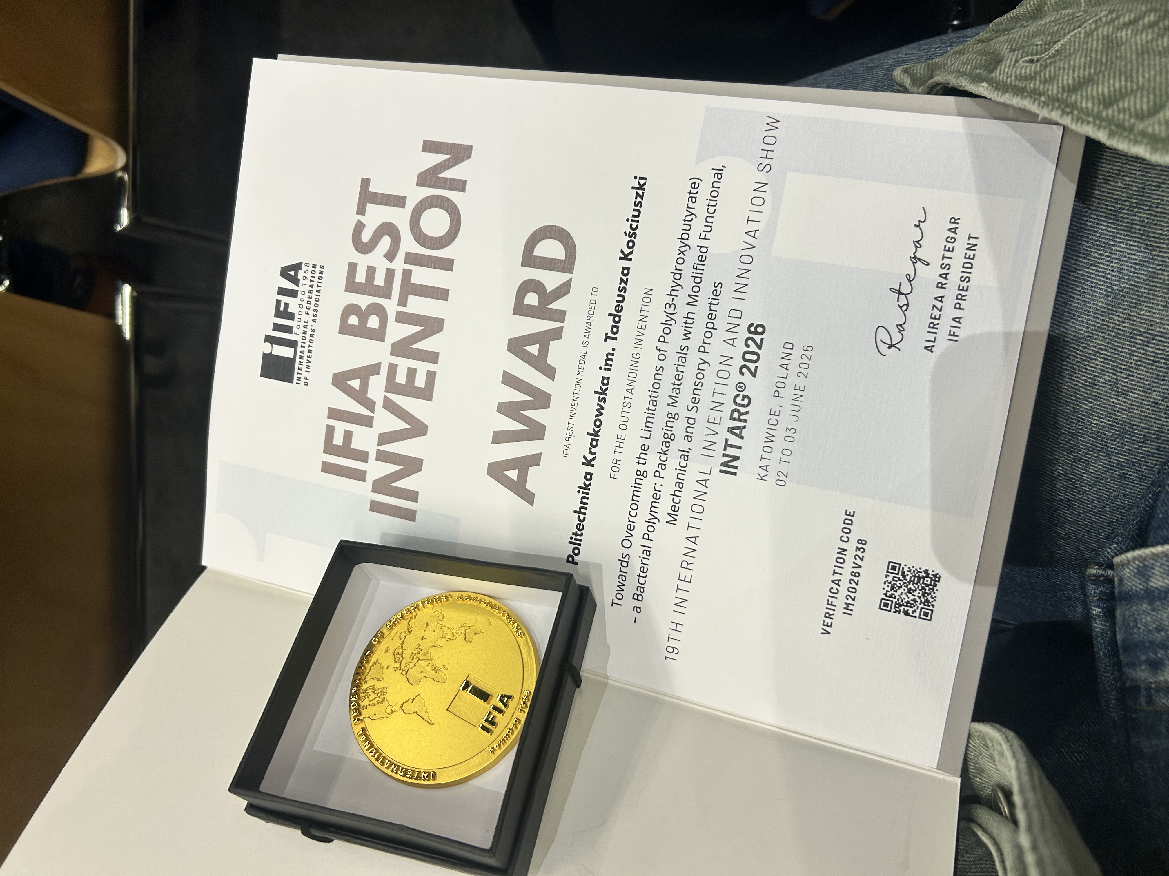 Nagroda dla Politechniki Krakowskiej IFIA BEST INVENTION AWARD