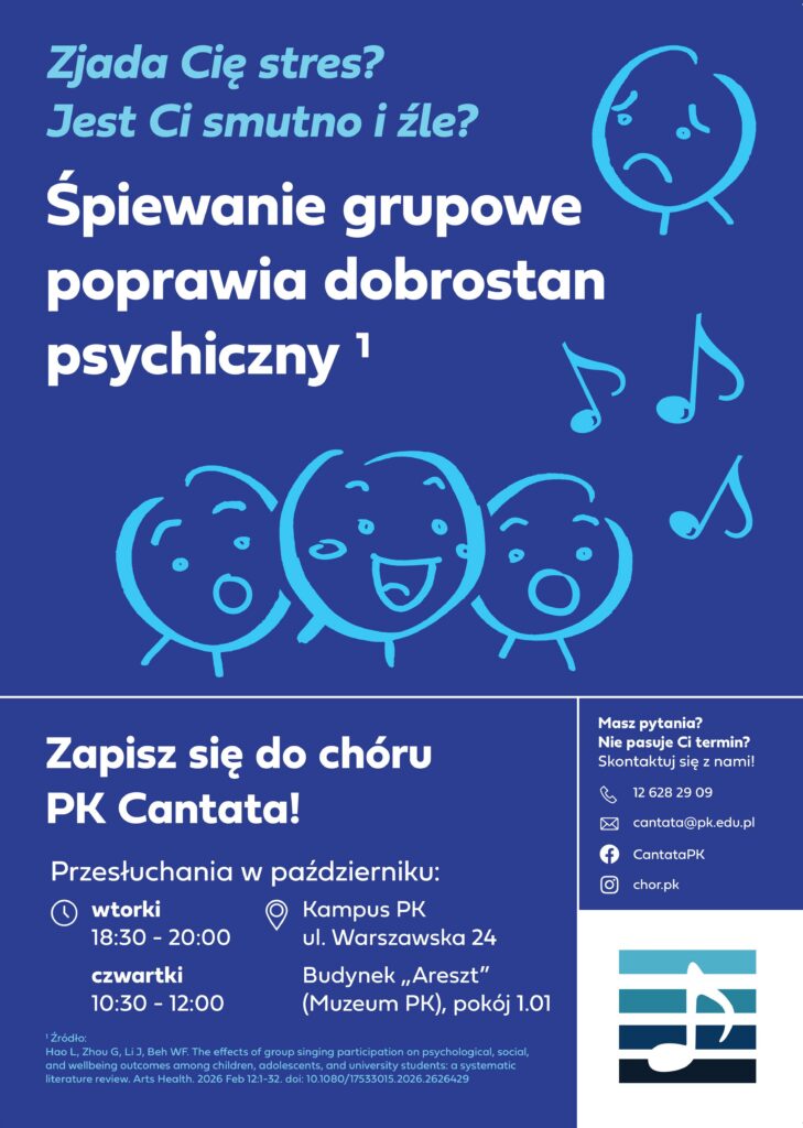 Plakat rekrutacyjny do chóru uczelnianego Politechniki Krakowskiej CANTATA