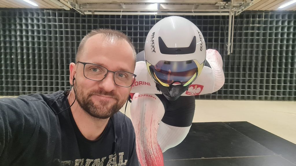 Łukasz Flaga, PhD, Eng., during tests in the wind tunnel at the Environmental Aerodynamics Laboratory of PK KUT