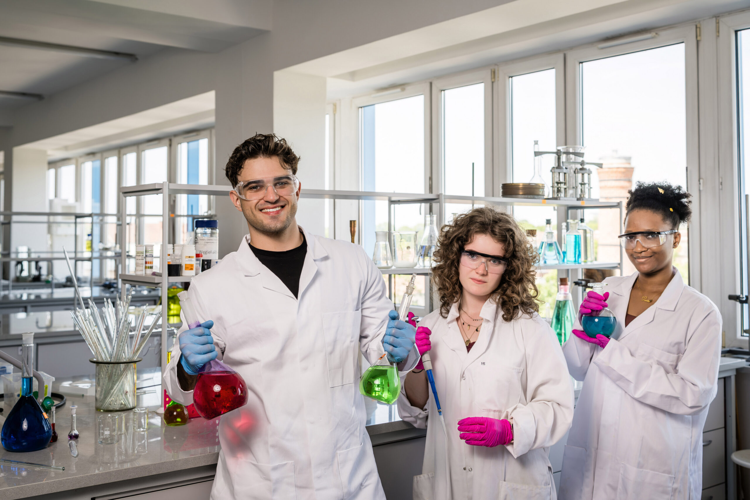 Students in a chemistry laboratory.