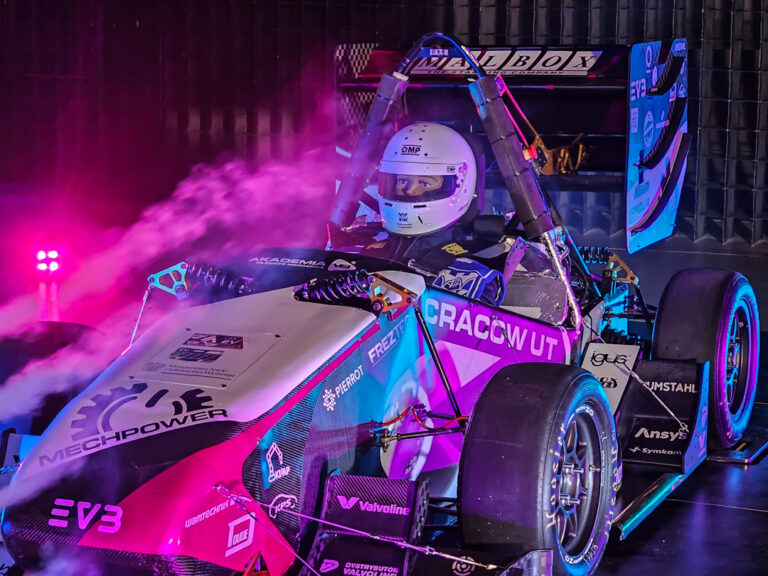 A racing car with a dummy inside.